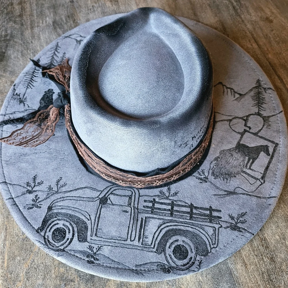 NWT Gray Western Fedora Cowboy Hat with Feather Hat Pin